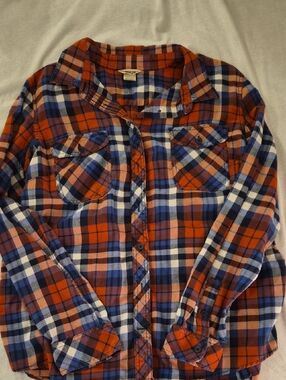 Duluth Plaid Button-Up Flannel Shirt in Orange, Blue & White